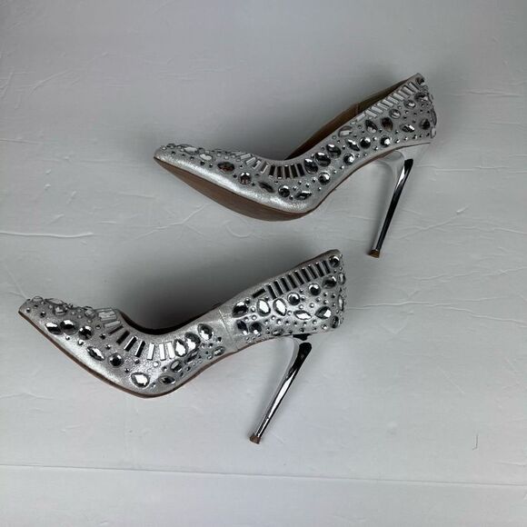 Charlotte Russe Elsa Heels Silver Studded Rhinestone Embellished 4.5 Heel Size 8 - Picture 7 of 14